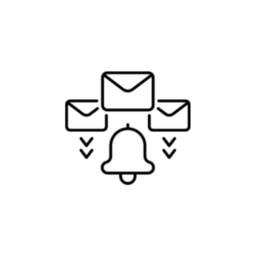Pictogramme d'une cloche avec des courriers au dessus, faisant allusion à une notification