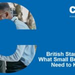 Two small business owners stand together smiling at a smartphone, framed by a large blue “C”, alongside Chubb branding and the headline “British Standards: What Small Businesses Need to Know”, promoting SME fire‑safety guidance and compliance support.